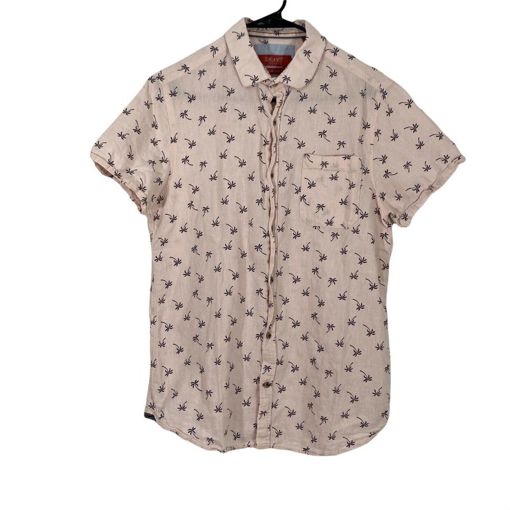 Bruno Mens Peach Modern Fit Short Sleeves Collared Button Front Shirt Size M